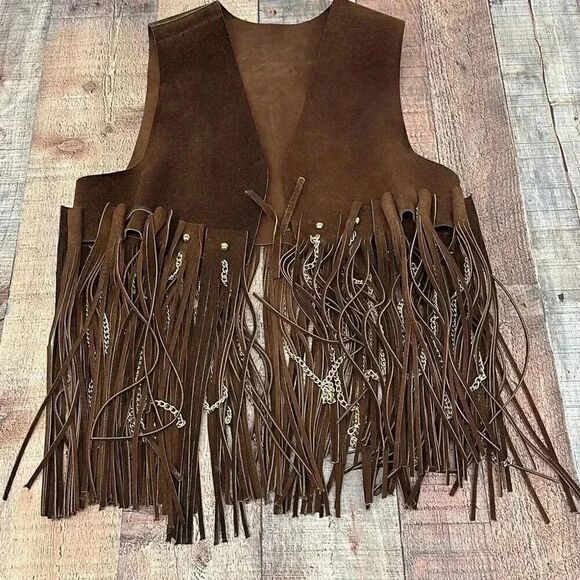Ultra Rare Vintage Duette Leather Fringe with Chains Vest Made in Spain - Picture 16 of 16